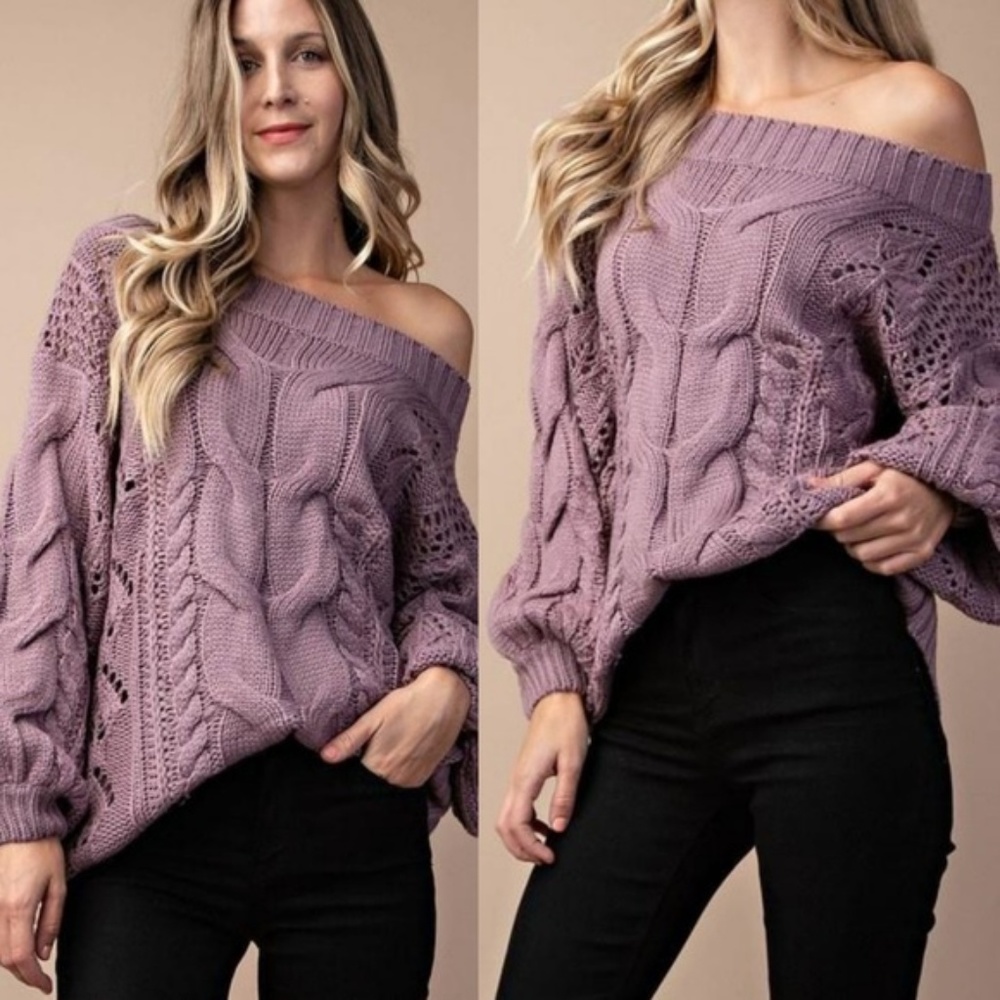 Parker Chunky Cable Knit Sweater (Ash Plum) - Picture 1 of 8